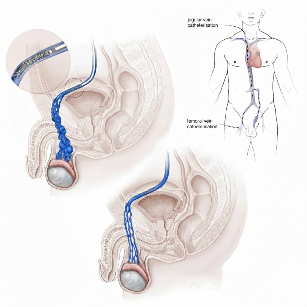 Varicocel embolization procedure diagram 2